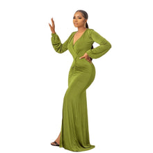Load image into Gallery viewer, Cap Point green / S inkosikazi V Neck Lantern Sleeve Maxi Dress
