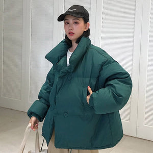 Cap Point Green / S Julienne Stand Collar Solid Oversized Down Winter Coat