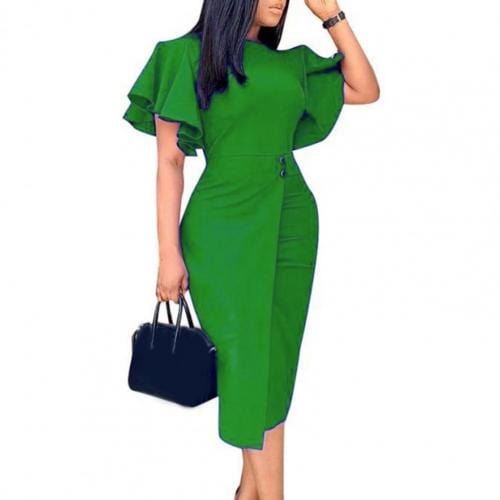 Cap Point Green / S Kathy Formal Split Hem Slim Crew Neck Midi Dress
