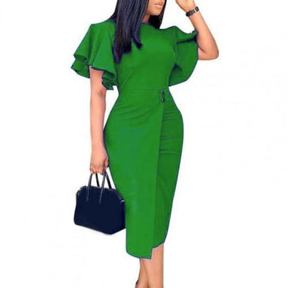 Cap Point Green / S Kathy Formal Split Hem Slim Crew Neck Midi Dress