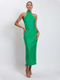 Cap Point Green / S Marianne Elegant Sexy Satin Turtleneck Backless Slim Bodycon Maxi Dress