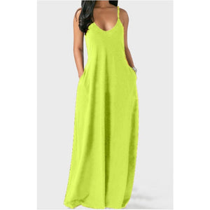 Cap Point Green / S Melania Sexy Bohemian Loose Sleeveless V-Neck Strappy Maxi Dress