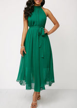 Load image into Gallery viewer, Cap Point Green / S Nelly Halter Neck Strapless Chiffon Pleated Lace Up Loose Off Shoulder Midi Dress
