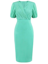 Load image into Gallery viewer, Cap Point Green / S Olivia Gorgeous Pencil Short Sleeve Bodycon Vintage Wrap Bodycon Dress
