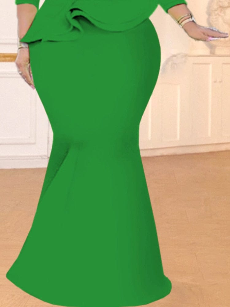 Cap Point Green / S Penny Trumpet High Waist Mermaid Maxi Skirt