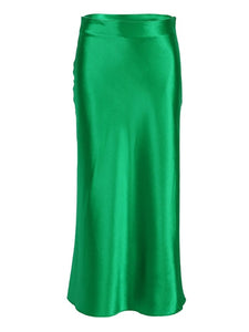 Cap Point Green / S Perline High Waisted Satin Office Ladies Maxi Skirt
