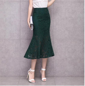 Cap Point green / S Prisca High waist trumpet mermaid lace retro skirt
