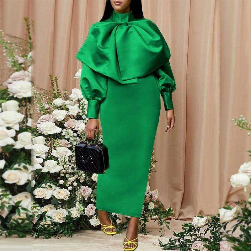 Cap Point Green / S Shiny Sequin High Neck Long Bodycon Christmas Dress