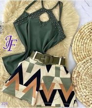 Load image into Gallery viewer, Cap Point Green / S Summer Fashion Two Piece Sleeveless Vest Top Printed Shorts
