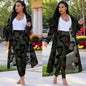 Cap Point Green / S Summer Print Long Sleeve Cardigan Pants Two Piece