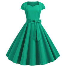 Load image into Gallery viewer, Cap Point green / S Urielle Short Sleeve Square Collar Elegant Office Party Midi Dress with Belt

