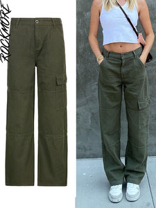 Cap Point Green / S Vintage Streetwear Pockets Wide Leg Baggy Cargo Jeans Pants