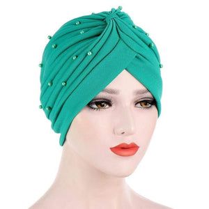 Cap Point Green Solid folds pearl inner hijab cap