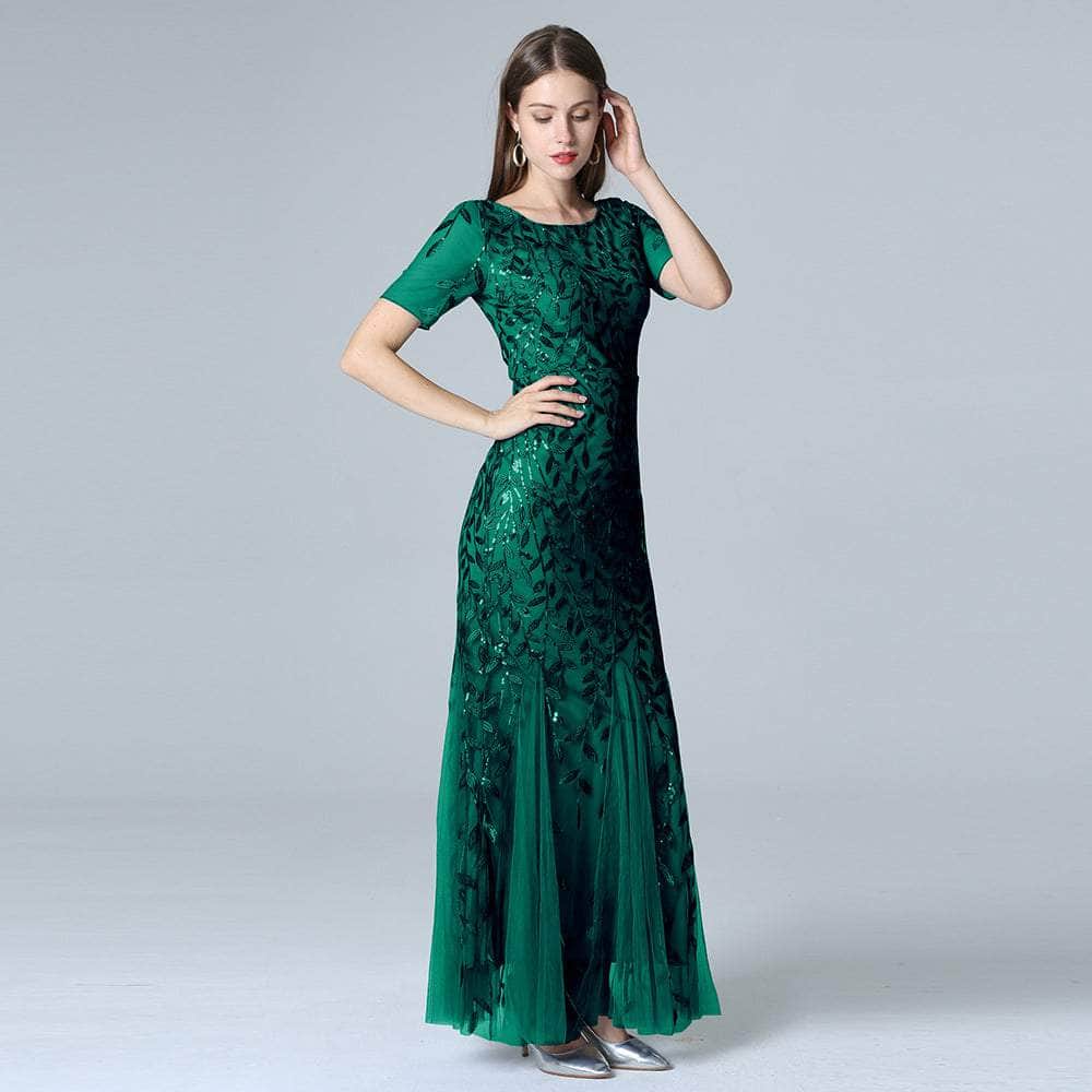 Cap Point Green / US04 Salome Round Neck Evening Dress