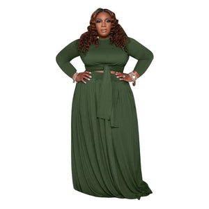 Cap Point Green / XL Allegra Plus Size 2 Piece Tall Waist Long Sleeve Maxi Skirt