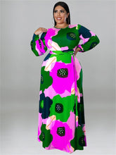 Load image into Gallery viewer, Cap Point Green / XL Doris Plus Size Loose Long Sleeve Flower Print Big Hem Elegant Maxi Dress
