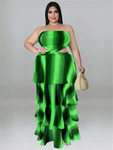 Cap Point Green / XL Melania Plus Size Ruffles Hem Off The Shoulder Hollow Out Elegant Maxi Dress
