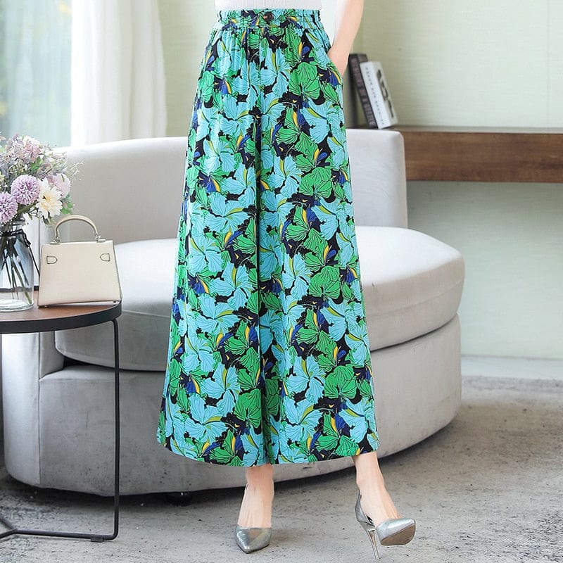 Cap Point green / XL Michaeli Plaid Loose High Waist Ankle-Length Wide Leg Pants