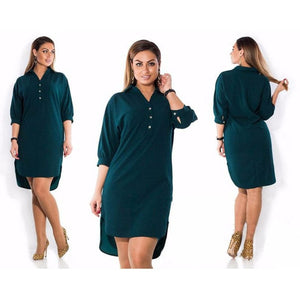 Cap Point Green / XL Raissa 3/4 Sleeve Solid Color Irregular Oversized Shirt Dress