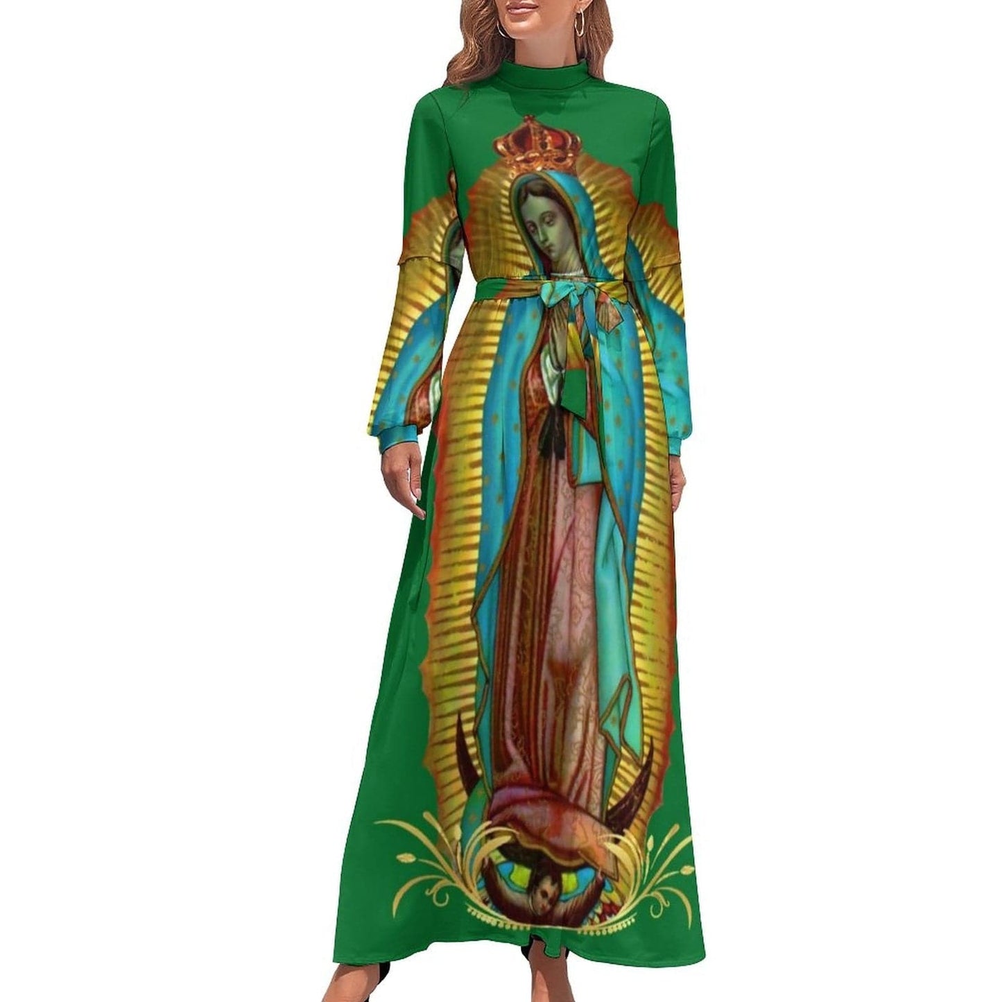 Cap Point green / XS Mary High Neck Long-Sleeve Boho Style Maxi Dress
