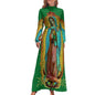 Cap Point green / XS Mary High Neck Long-Sleeve Boho Style Maxi Dress