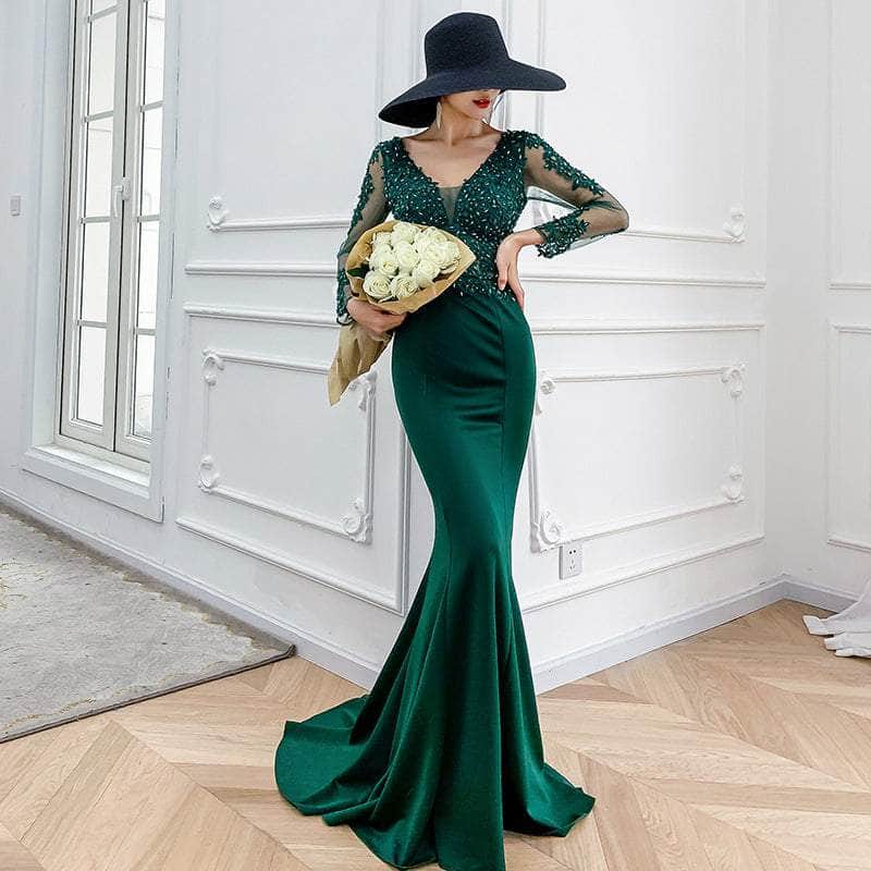 Cap Point Green / 2XL Salome High-end Stylish Evening Dress