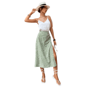 Cap Point Green / XS Schomie Boho Split Thigh Allover High Waist With Zipper Skirt