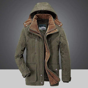 Cap Point Green / XS Winter coat with fur lining and removable hood for men