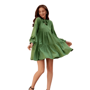 Cap Point Green / XXL Monroe Elegant Bohemian Ruffle Loose Lantern Sleeve Knot Bandage Mini Dress