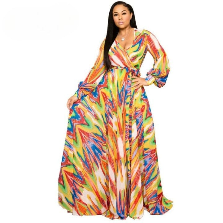 Cap Point Green yellow / S Beatrice Printed Chiffon Summer Dress