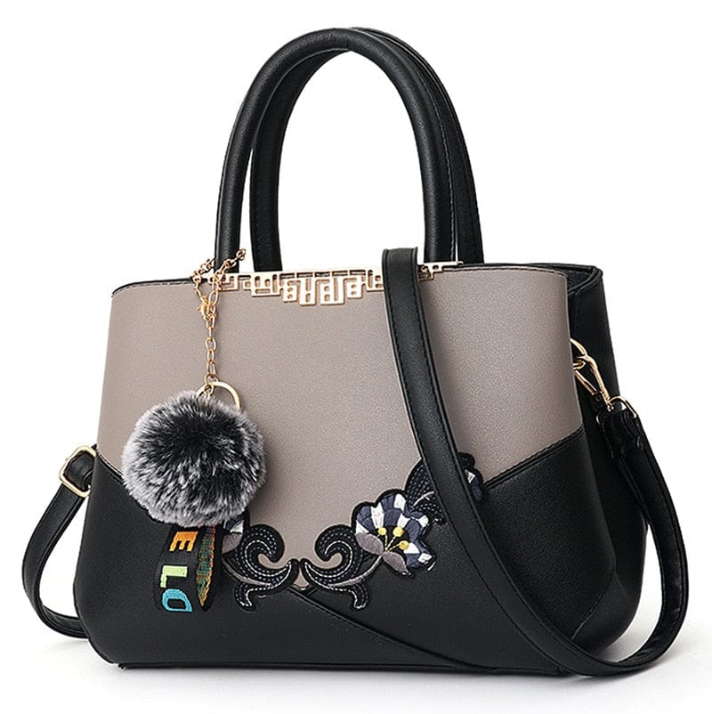 Cap Point grey 3 / One size Denise Leather Embroidered Messenger Tote Bag