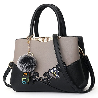 Cap Point grey 3 / One size Denise Leather Embroidered Messenger Tote Bag