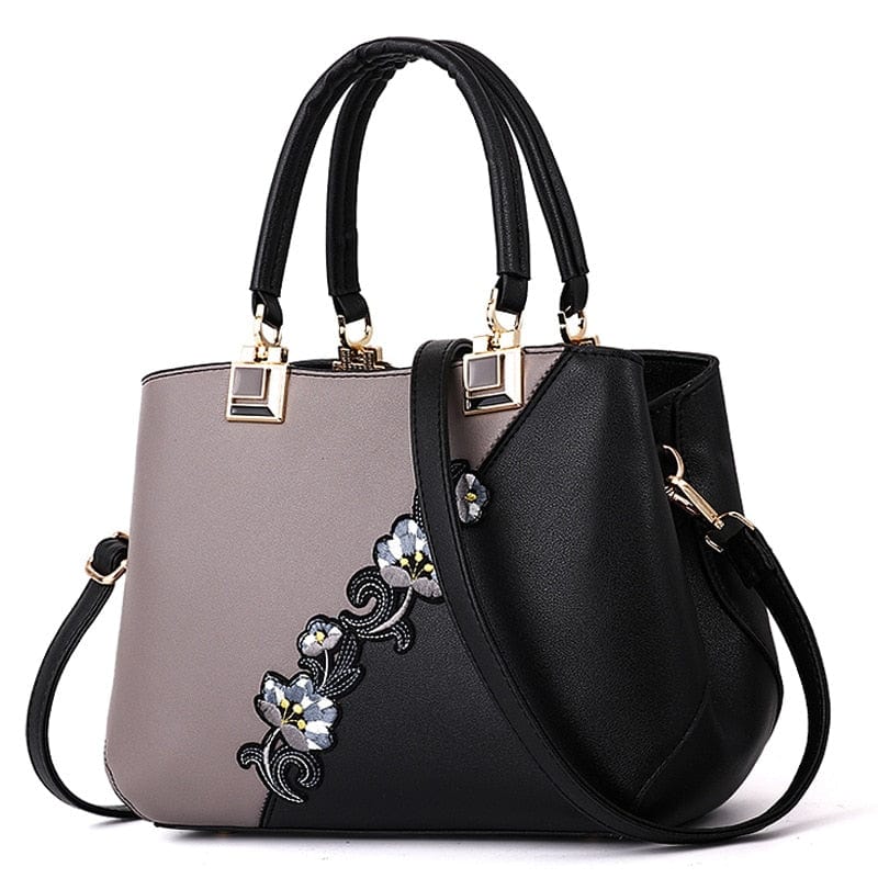 Cap Point grey / One size Denise Leather Embroidered Messenger Tote Bag