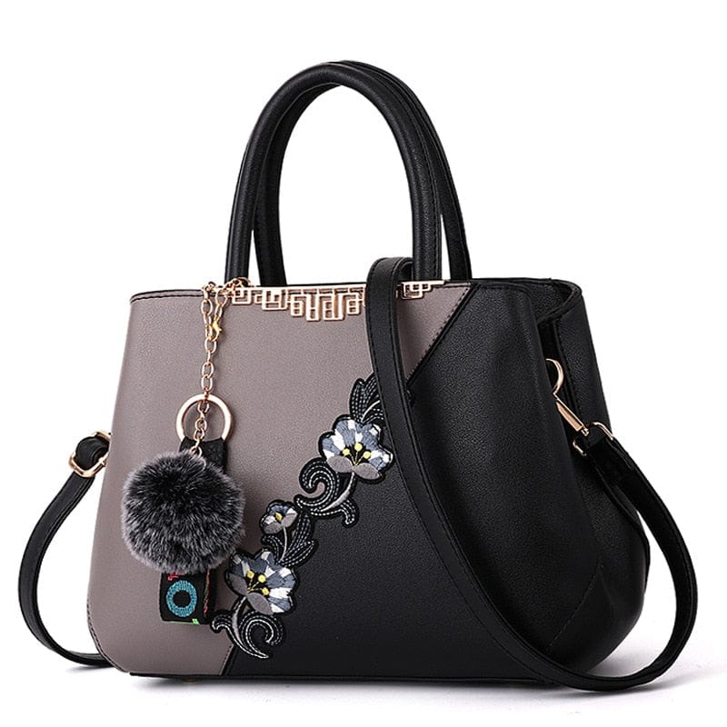 Cap Point Grey / One size Denise Leather Embroidered Messenger Tote Bag