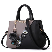 Load image into Gallery viewer, Cap Point Grey / One size Denise Leather Embroidered Messenger Tote Bag
