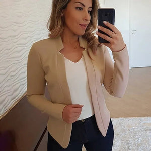 Cap Point Grey / S Elegant Long Sleeve Blazer for Office Ladies