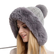 Load image into Gallery viewer, Cap Point Grey Thicken Plush Winter Warm Knitted Hat with Earflap

