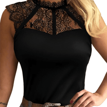 Load image into Gallery viewer, Cap Point Gwendolyn Polka Dot Sexy Lace Ruffle Round Neck Sheer Blouse
