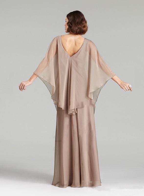 Cap Point Helene V Neck Silk Crystal With Cape Wedding Banquet Mother Of The Bride Dress
