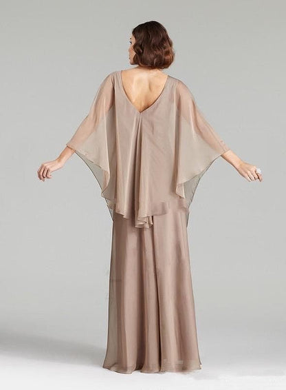 Cap Point Helene V Neck Silk Crystal With Cape Wedding Banquet Mother Of The Bride Dress
