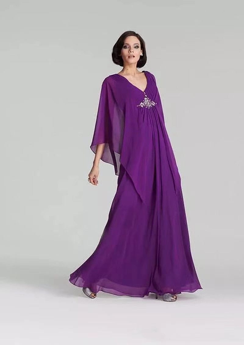Cap Point Helene V Neck Silk Crystal With Cape Wedding Banquet Mother Of The Bride Dress