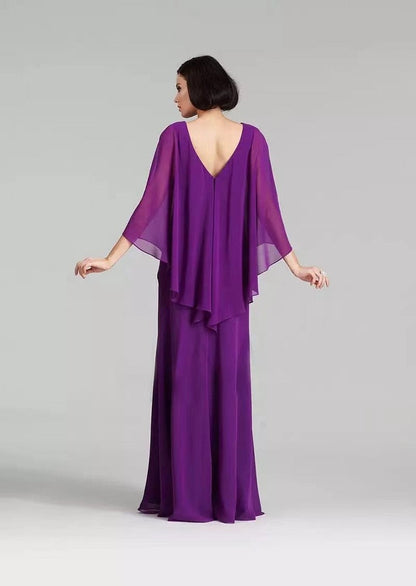 Cap Point Helene V Neck Silk Crystal With Cape Wedding Banquet Mother Of The Bride Dress