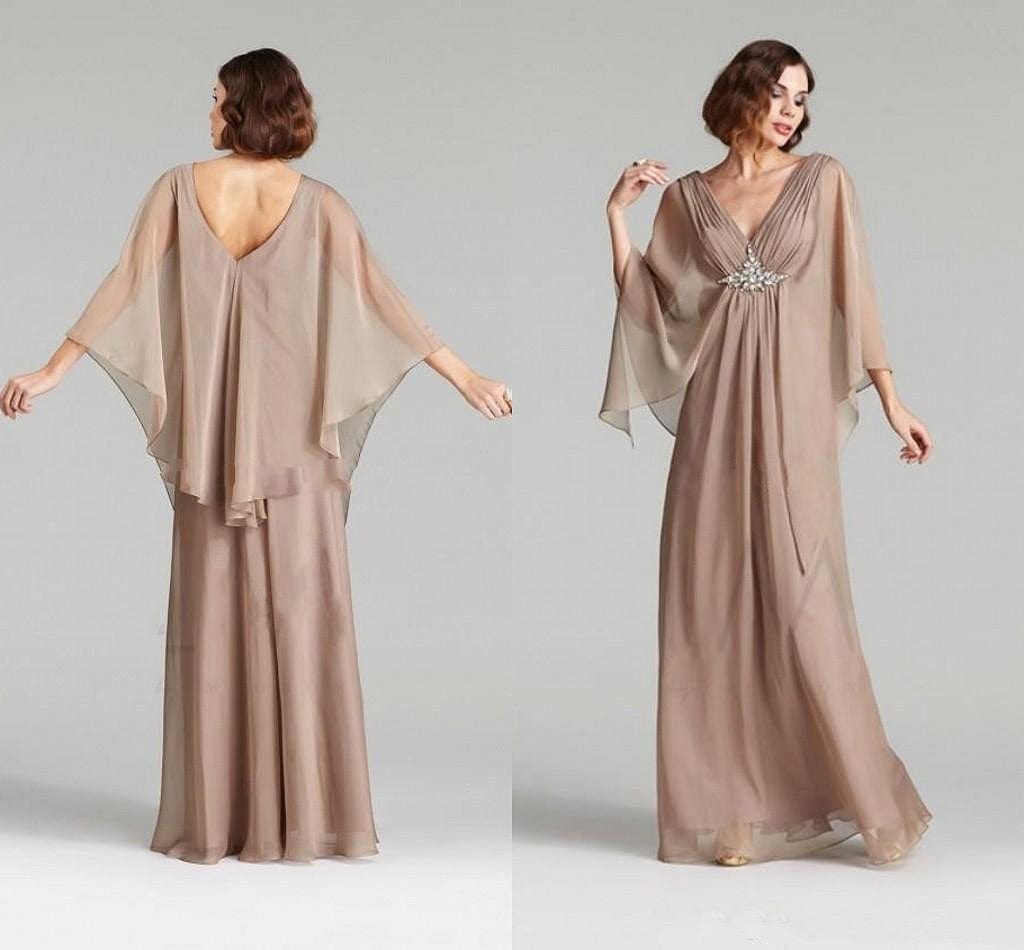 Cap Point Helene V Neck Silk Crystal With Cape Wedding Banquet Mother Of The Bride Dress