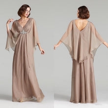 Load image into Gallery viewer, Cap Point Helene V Neck Silk Crystal With Cape Wedding Banquet Mother Of The Bride Dress
