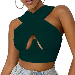 Cap Point Hollow Out Crossed Sexy Crop Top