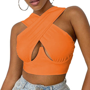 Cap Point Hollow Out Crossed Sexy Crop Top