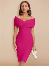 Load image into Gallery viewer, Cap Point Hot Pink / XS Celia Off Shoulder V Neck Sheath Knee Length Bandage Club Party Dress
