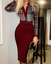 Load image into Gallery viewer, Cap Point Houndstooth V-Neck Bodycon Work Dress with Belt
