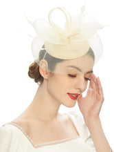 Load image into Gallery viewer, Cap Point ivory Mirva Feather Mesh Veil Headband Bridal Wedding Hat Fascinators
