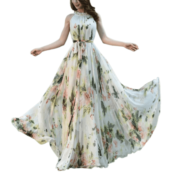 Cap Point Ivory / S Everly Floral Elegant Chiffon Sleeveless Strap Maxi Dress